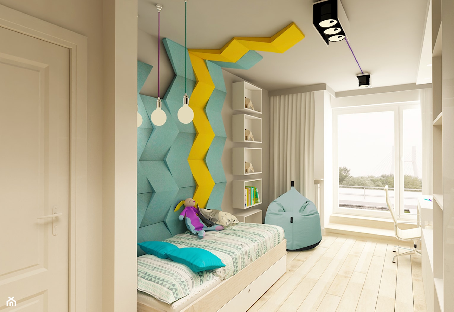 APARTAMENT NA GOCŁAWIU 120 m2 - Średni szary z panelami tapicerowanymi pokój dziecka dla dziecka dla ... - zdjęcie od design me too - Homebook