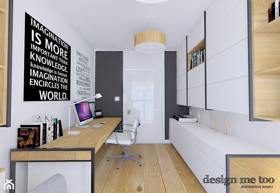 NOWOCZESNOŚĆ W SKANDYNAWSKIM STYLU NA GOCŁAWIU - Średnie w osobnym pomieszczeniu białe szare biuro, styl nowoczesny - zdjęcie od design me too