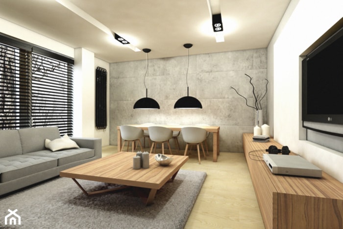 MIESZKANIE GOCŁAW - Średni biały salon z jadalnią, styl minimalistyczny - zdjęcie od design me too - Homebook