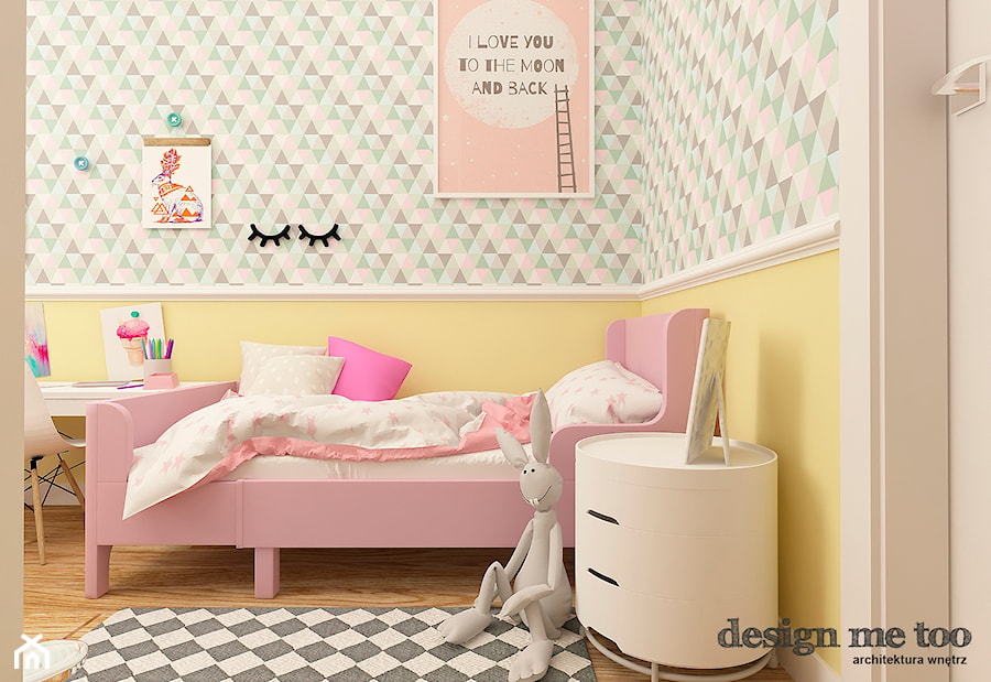 APARTAMENT W RUMI - Średni biały miętowy różowy szary żółty pokój dziecka dla dziecka dla dziewczynki, styl skandynawski - zdjęcie od design me too