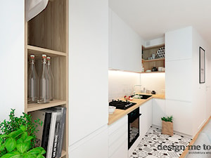 SKANDYNAWSKA NOWOCZESNA KUCHNIA - Mała z salonem biała z zabudowaną lodówką z podblatowym zlewozmywakiem kuchnia w kształcie litery l, styl nowoczesny - zdjęcie od design me too
