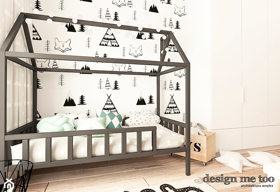 SKANDYNAWSKI URSYNÓW - Mały biały czarny pokój dziecka dla dziecka dla chłopca, styl skandynawski - zdjęcie od design me too