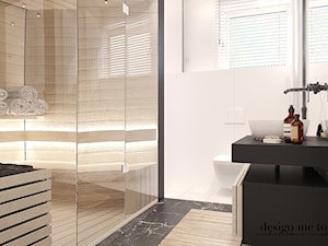 NOWOCZESNY DOM WYGLĘDY - Mała z lustrem z marmurową podłogą z punktowym oświetleniem łazienka, styl nowoczesny - zdjęcie od design me too