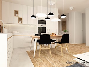 APARTAMENT W RUMI - Średnia otwarta z salonem beżowa biała z zabudowaną lodówką kuchnia w kształcie litery l, styl nowoczesny - zdjęcie od design me too