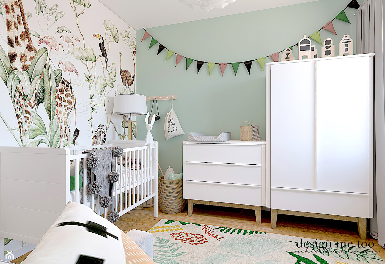 POKÓJ NIEMOWLAKA - Średni brązowy miętowy różowy zielony pokój dziecka dla niemowlaka dla chłopca dla dziewczynki, styl skandynawski - zdjęcie od design me too - Homebook