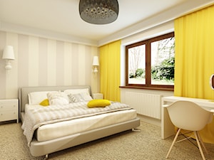 PROWANSALSKO -ANGIELSKI MIX - Średnia beżowa biała z biurkiem sypialnia, styl prowansalski - zdjęcie od design me too