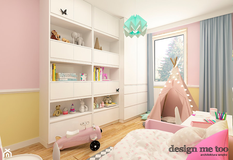 APARTAMENT W RUMI - Średni różowy żółty pokój dziecka dla dziecka dla dziewczynki, styl nowoczesny - zdjęcie od design me too