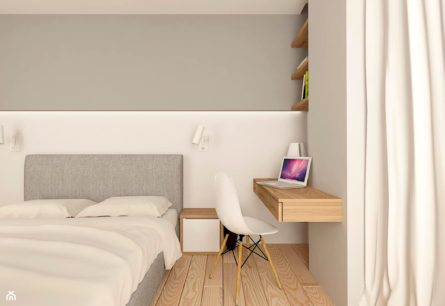 MIESZKANIE NA URSYNOWIE 85 M2 - Średnia biała szara z biurkiem sypialnia, styl nowoczesny - zdjęcie od design me too - Homebook