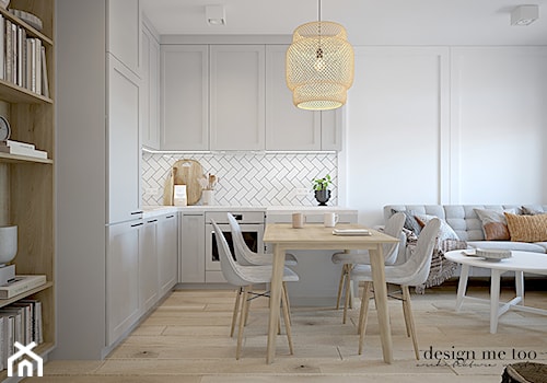 STARA OCHOTA 16 M2 - Mała biała jadalnia w salonie w kuchni, styl skandynawski - zdjęcie od design me too