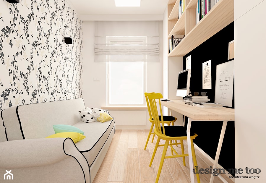 KAWAŁEK NIEBA NA WILANOWIE - Małe w osobnym pomieszczeniu z sofą białe czarne biuro, styl vintage - zdjęcie od design me too
