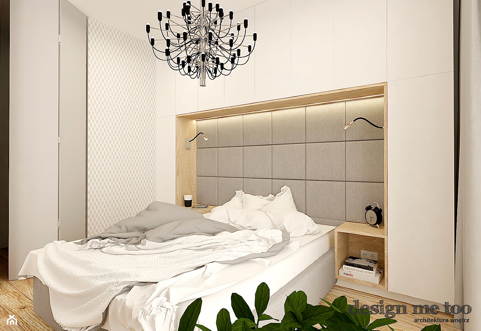 APARTAMENT W RUMI - Mała biała szara sypialnia, styl nowoczesny - zdjęcie od design me too - Homebook