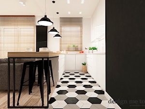 SKANDYNAWSKI URSYNÓW - Średnia otwarta z salonem biała kuchnia w kształcie litery u z oknem, styl skandynawski - zdjęcie od design me too