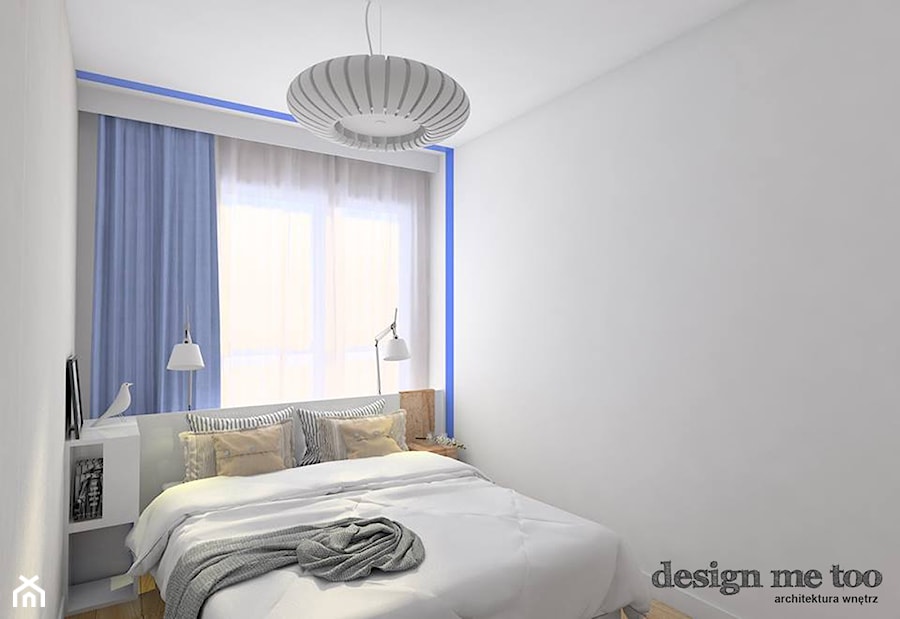 NOWOCZESNOŚĆ W SKANDYNAWSKIM STYLU NA GOCŁAWIU - Mała biała niebieska sypialnia, styl nowoczesny - zdjęcie od design me too