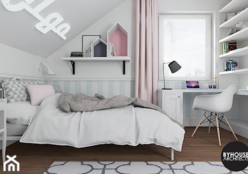 pokójOLGI - Średni biały szary niebieski pokój dziecka dla nastolatka dla dziewczynki, styl skandynawski - zdjęcie od BYHOUSE ARCHITECTS