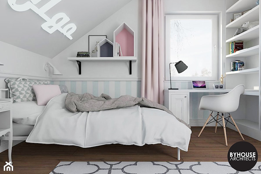 pokójOLGI - Średni biały szary niebieski pokój dziecka dla nastolatka dla dziewczynki, styl skandynawski - zdjęcie od BYHOUSE ARCHITECTS