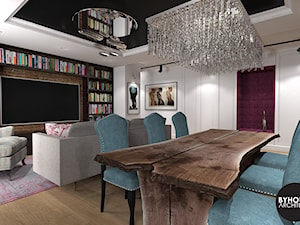 kolorLOVE - Duży biały salon z jadalnią z bibiloteczką, styl nowoczesny - zdjęcie od BYHOUSE ARCHITECTS