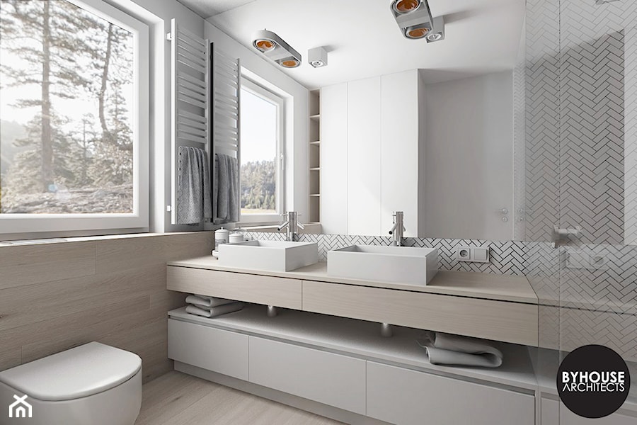 scandiHOUSE - Średnia na poddaszu z dwoma umywalkami łazienka z oknem, styl skandynawski - zdjęcie od BYHOUSE ARCHITECTS