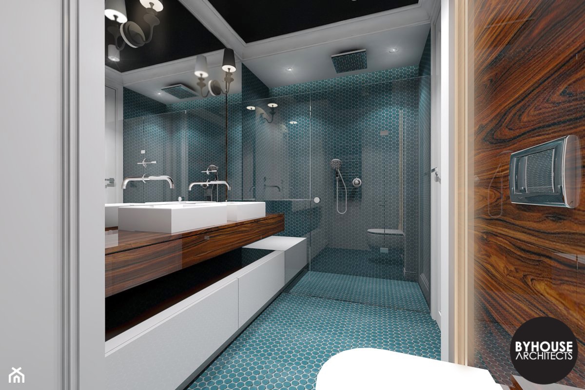 kolorLOVE - Średnia bez okna z dwoma umywalkami z punktowym oświetleniem łazienka, styl nowoczesny - zdjęcie od BYHOUSE ARCHITECTS - Homebook