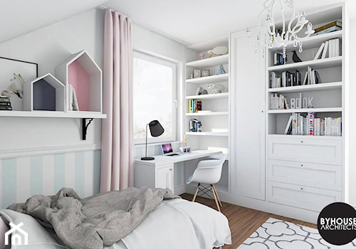 pokójOLGI - Średni biały niebieski pokój dziecka dla nastolatka dla dziewczynki, styl skandynawski - zdjęcie od BYHOUSE ARCHITECTS