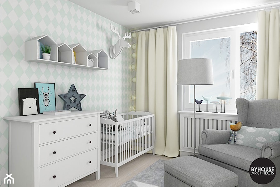 scandiHOUSE - Średni biały miętowy pokój dziecka dla niemowlaka dla chłopca, styl skandynawski - zdjęcie od BYHOUSE ARCHITECTS
