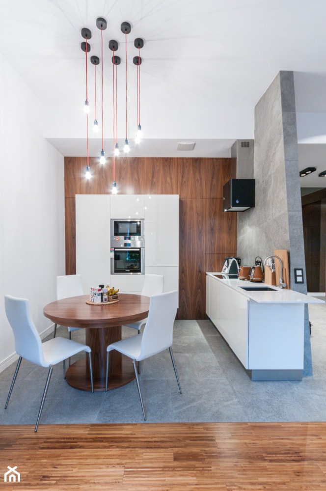Meble do nowoczesnego mieszkania - Średnia biała szara jadalnia w kuchni, styl minimalistyczny - zdjęcie od Zirador - Meble tworzone z pasją