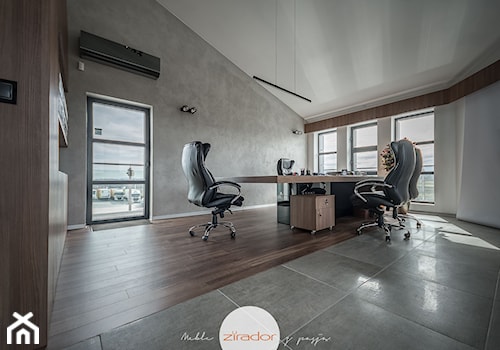 Meble biurowe - Duże w osobnym pomieszczeniu białe szare biuro, styl minimalistyczny - zdjęcie od Zirador - Meble tworzone z pasją