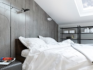 Średnia biała szara sypialnia na poddaszu - zdjęcie od Będkowska Studio