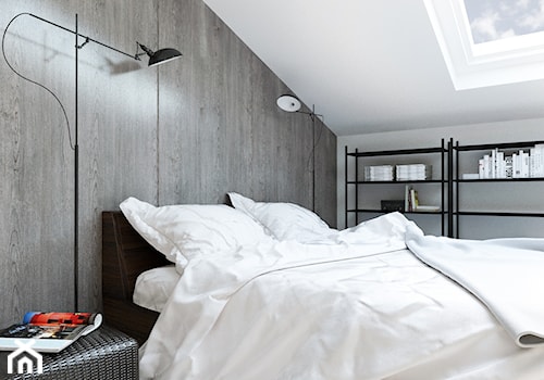 Średnia biała szara sypialnia na poddaszu - zdjęcie od Będkowska Studio