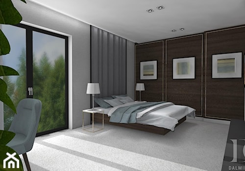 DOM GLOBTROTERÓW - Duża biała szara z biurkiem sypialnia z balkonem / tarasem, styl nowoczesny - zdjęcie od DALMIKO DESIGN Pracownia Projektowa