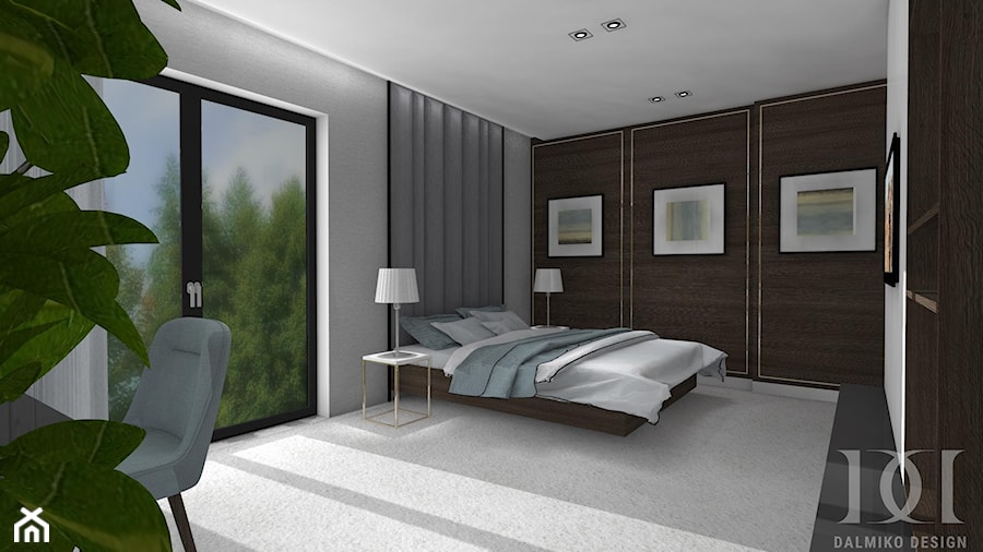 DOM GLOBTROTERÓW - Duża biała szara z biurkiem sypialnia z balkonem / tarasem, styl nowoczesny - zdjęcie od DALMIKO DESIGN Pracownia Projektowa