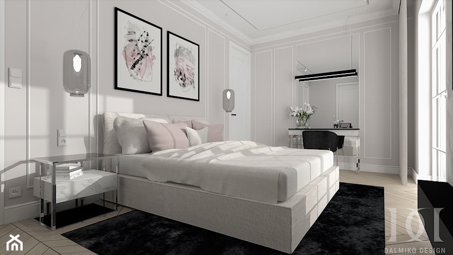 BLACK&WHITE - Średnia szara z biurkiem sypialnia, styl nowoczesny - zdjęcie od DALMIKO DESIGN Pracownia Projektowa