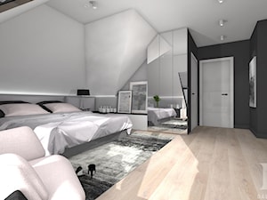 DOM NAD BRZEGIEM JEZIORA - Duża biała czarna szara sypialnia na poddaszu, styl nowoczesny - zdjęcie od DALMIKO DESIGN Pracownia Projektowa