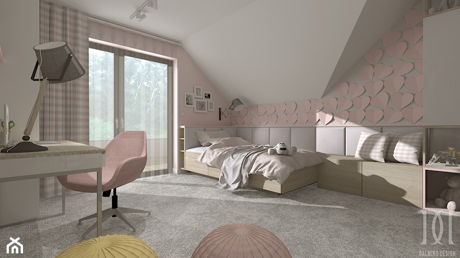 DOM PRZYJAZNY - Duży biały różowy pokój dziecka dla nastolatka dla chłopca dla dziewczynki, styl nowoczesny - zdjęcie od DALMIKO DESIGN Pracownia Projektowa