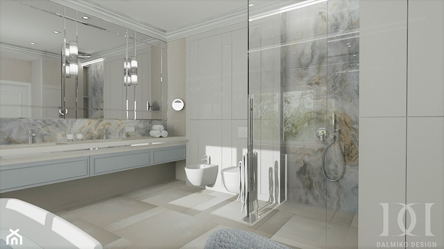 HOLLYWOODZKI SZNYT - Duża z dwoma umywalkami łazienka z oknem, styl nowoczesny - zdjęcie od DALMIKO DESIGN Pracownia Projektowa