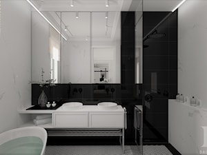 BLACK&WHITE - Średnia bez okna z lustrem z dwoma umywalkami z punktowym oświetleniem łazienka, styl nowoczesny - zdjęcie od DALMIKO DESIGN Pracownia Projektowa