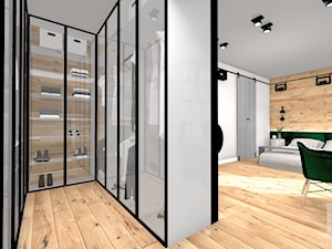 INDUSTRIALNE MIESZKANIE - Mała otwarta garderoba przy sypialni, styl industrialny - zdjęcie od DALMIKO DESIGN Pracownia Projektowa