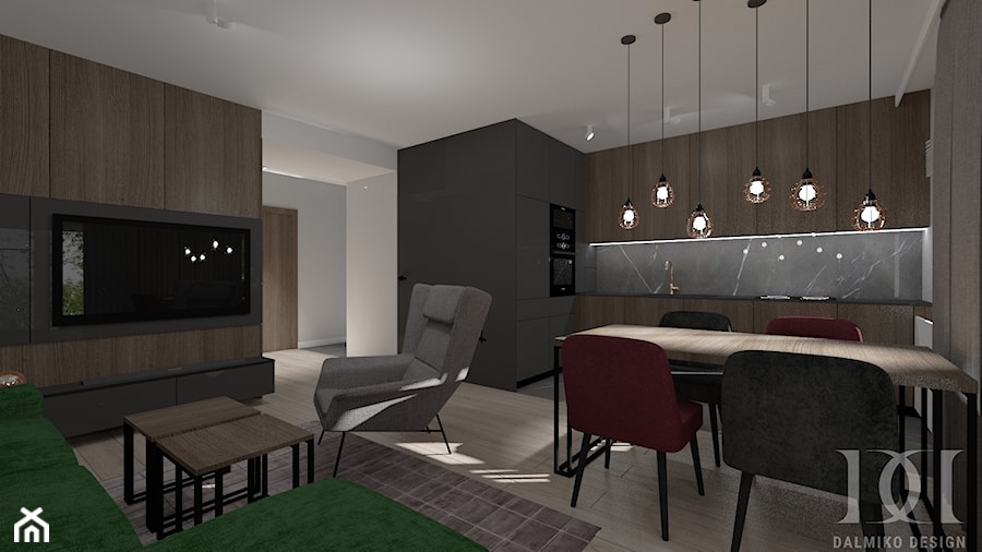 APARTAMENT W MĘSKIM STYLU - Salon, styl nowoczesny - zdjęcie od DALMIKO DESIGN Pracownia Projektowa