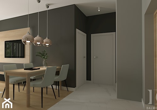 APARTAMENT DWUPOZIOMOWY - Średnia czarna szara jadalnia w salonie, styl nowoczesny - zdjęcie od DALMIKO DESIGN Pracownia Projektowa