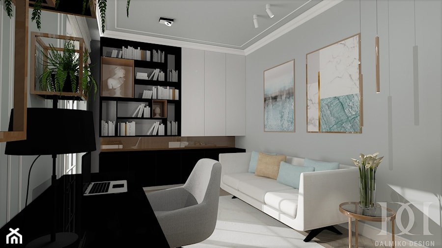 BLACK&WHITE - Średnie w osobnym pomieszczeniu z sofą szare biuro, styl nowoczesny - zdjęcie od DALMIKO DESIGN Pracownia Projektowa