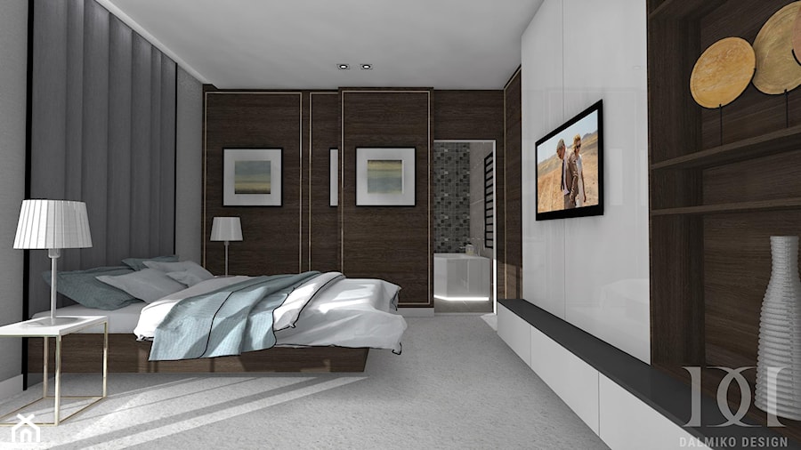 DOM GLOBTROTERÓW - Duża szara sypialnia z łazienką, styl nowoczesny - zdjęcie od DALMIKO DESIGN Pracownia Projektowa