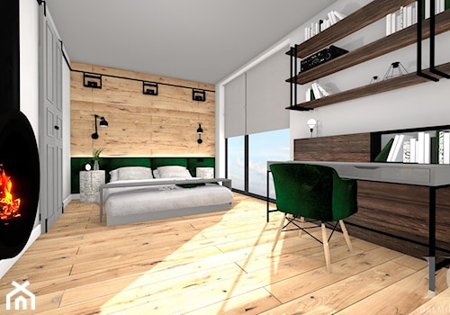 INDUSTRIALNE MIESZKANIE - Duża szara z biurkiem sypialnia, styl industrialny - zdjęcie od DALMIKO DESIGN Pracownia Projektowa