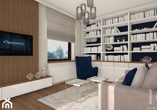 DOM PRZYJAZNY - Średnie z sofą białe niebieskie biuro, styl nowoczesny - zdjęcie od DALMIKO DESIGN Pracownia Projektowa