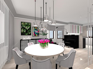 DOM Z PIANINEM - Średnia biała szara jadalnia w salonie, styl nowoczesny - zdjęcie od DALMIKO DESIGN Pracownia Projektowa