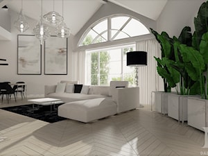 BLACK&WHITE - Duży biały salon z jadalnią, styl nowoczesny - zdjęcie od DALMIKO DESIGN Pracownia Projektowa