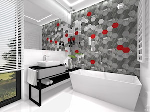ENERGETYCZNY DOM NOWOCZESNY - Mała na poddaszu z lustrem łazienka z oknem, styl nowoczesny - zdjęcie od DALMIKO DESIGN Pracownia Projektowa