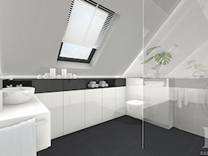 DOM NAD BRZEGIEM JEZIORA - Średnia na poddaszu z lustrem łazienka z oknem, styl nowoczesny - zdjęcie od DALMIKO DESIGN Pracownia Projektowa