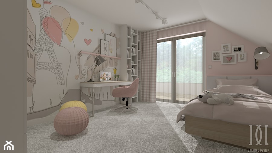 DOM PRZYJAZNY - Średni beżowy biały różowy pokój dziecka dla dziecka dla nastolatka dla dziewczynki, styl nowoczesny - zdjęcie od DALMIKO DESIGN Pracownia Projektowa