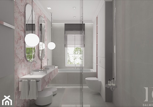 BLACK&WHITE - Średnia z dwoma umywalkami z punktowym oświetleniem łazienka z oknem, styl nowoczesny - zdjęcie od DALMIKO DESIGN Pracownia Projektowa