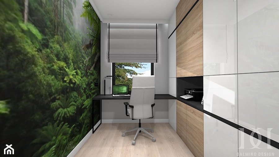 DOM NAD BRZEGIEM JEZIORA - Małe w osobnym pomieszczeniu z zabudowanym biurkiem szare biuro, styl nowoczesny - zdjęcie od DALMIKO DESIGN Pracownia Projektowa