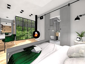 INDUSTRIALNE MIESZKANIE - Średnia biała szara z biurkiem sypialnia z łazienką, styl industrialny - zdjęcie od DALMIKO DESIGN Pracownia Projektowa